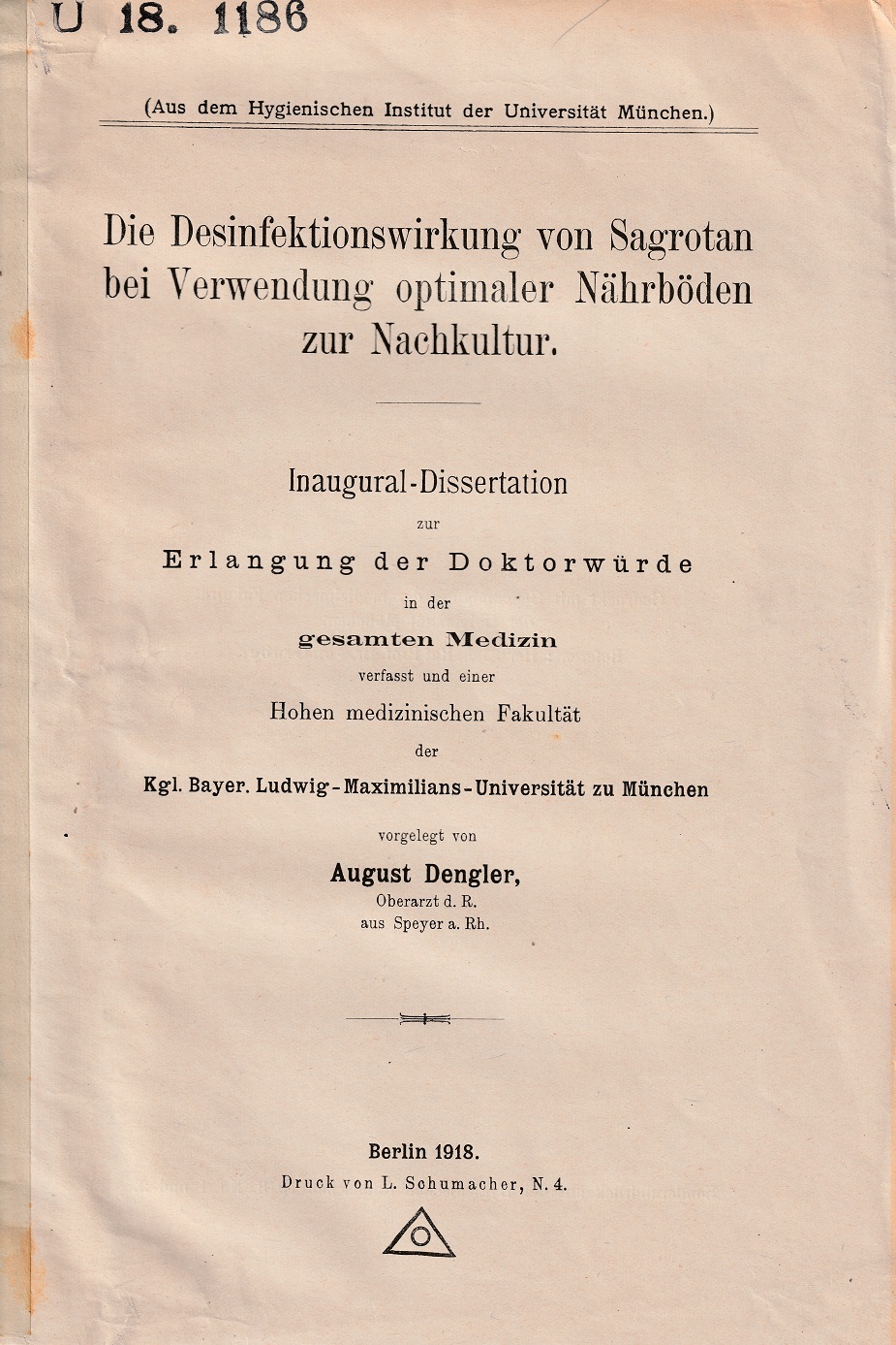 Titel der Dissertation von Dr. August Dengler, 1918