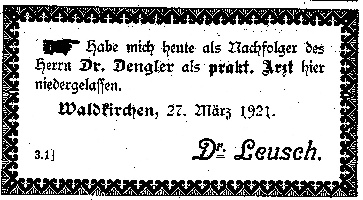 Waldkirchener Anzeiger, 30.03.1921